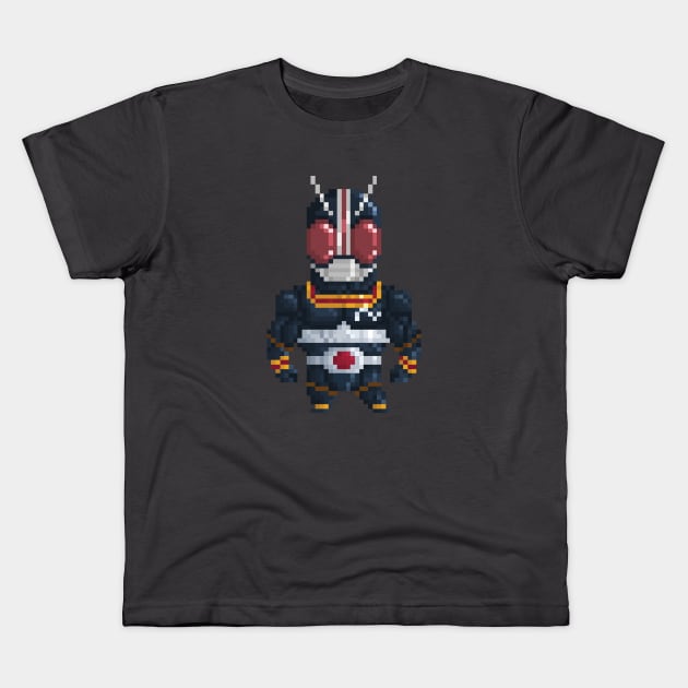 Retro Gamer 8bit Kamen Rider Black Tokusatsu Kids T-Shirt by YayPixel